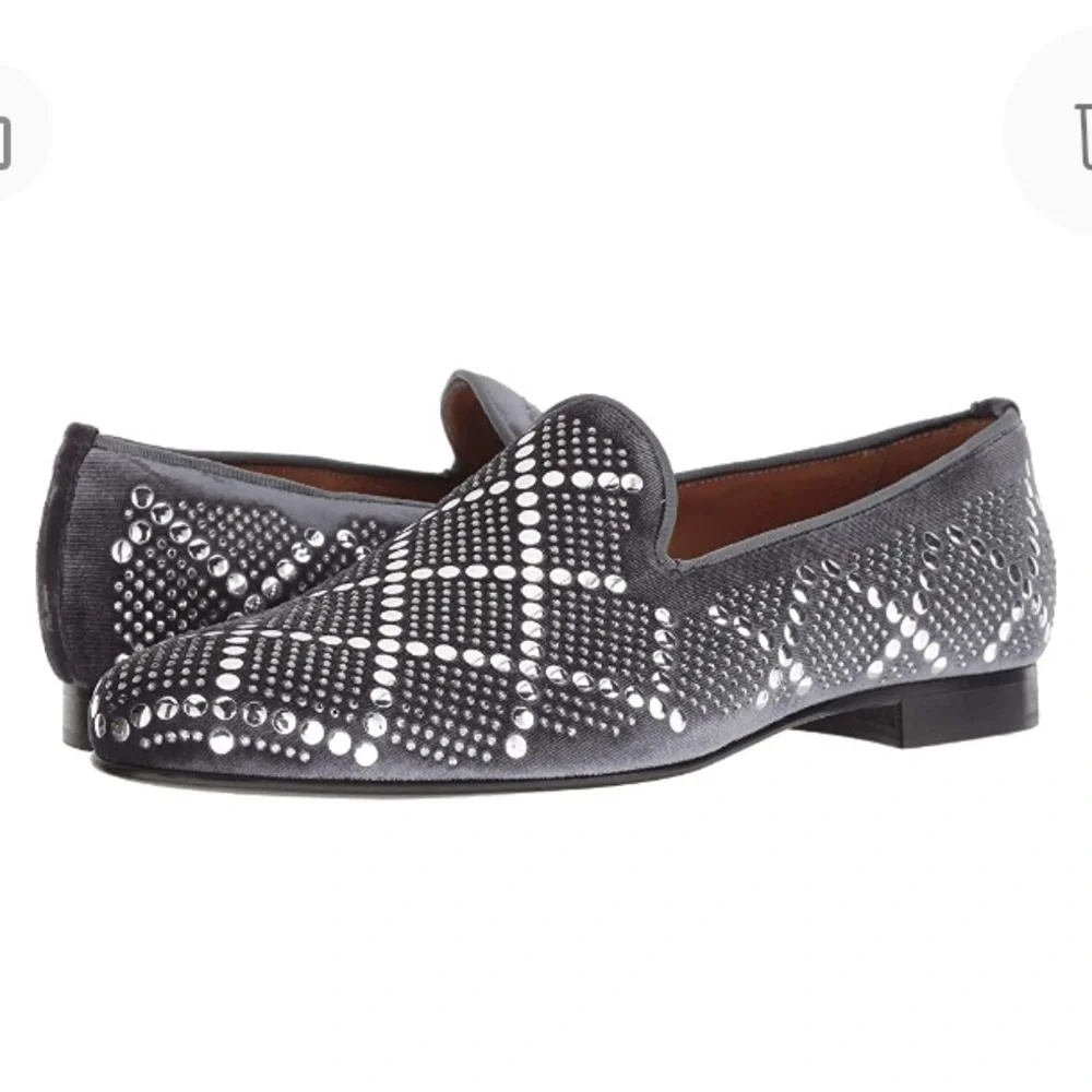 NEW Tallia Mens Claudio Diamond Suede Slip On Loafers, Size 8, Gray Silver
